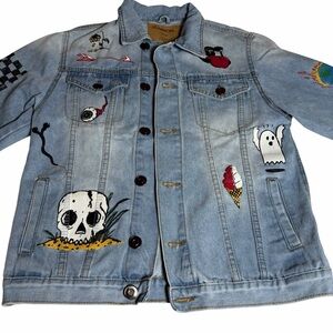 Carbon Screenprinted Graphic Denim Jacket | Light Wash | Size Small